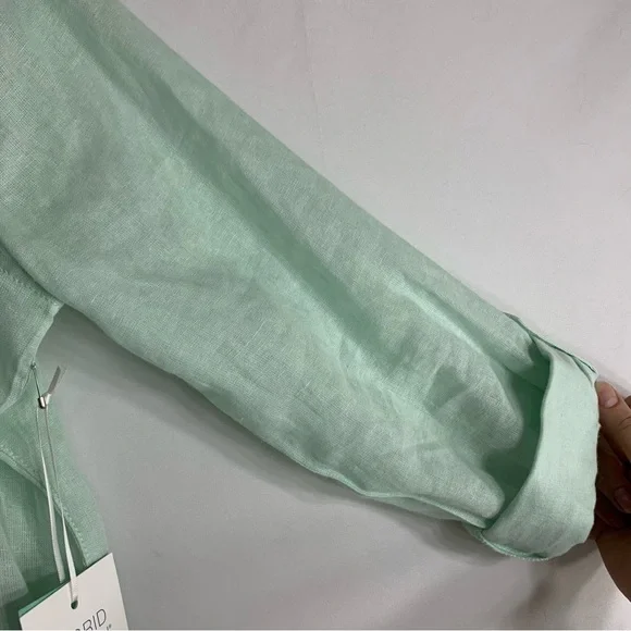 NWT Sigrid Olsen Mint Green Linen Button-Up Tunic, Size M - Picture 6 of 11